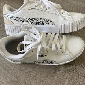 PUMA White Sneakers with Leopard Accent